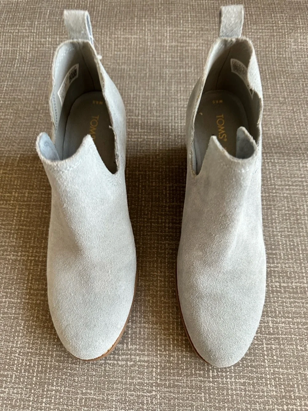 TOMS Suede Wedge Ankle Booties Dusty Blue Gray Slip On Comfort Womens 8.5